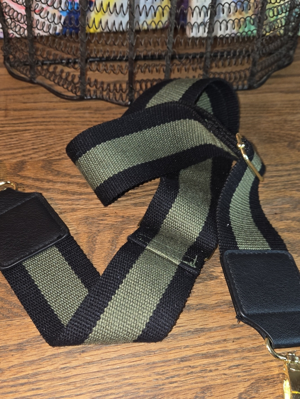 Adjustable Olive & Black Wide Canvas Bag Strap
